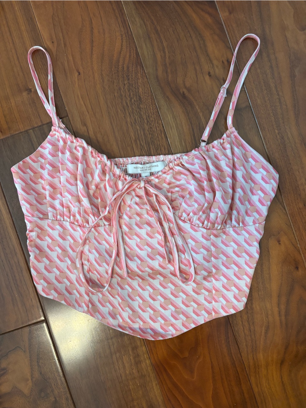 Nectar Pink Geo Print Tie-Front Crop Top